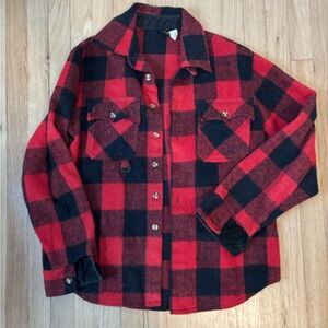 Red and Black Plaid Button-Up Shirt | Size Medium
